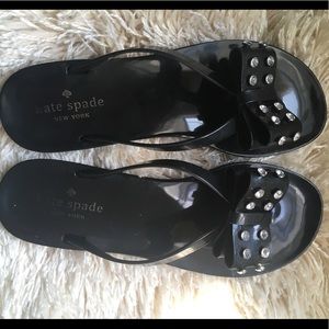 Size 9 kate spade black bow rhinestone studded flip flops